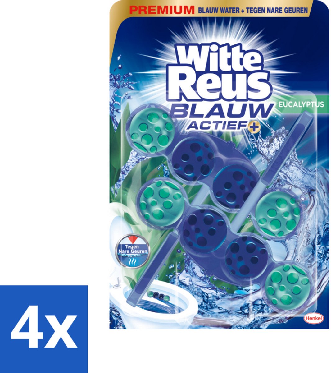 4 x Witte Reus Toiletblok Blauw Actief Eucalyptus 2 stuks per verpakking - Toiletblok - Reinigend Schuim - Blauw Water - Kalkaanslag - Vuil