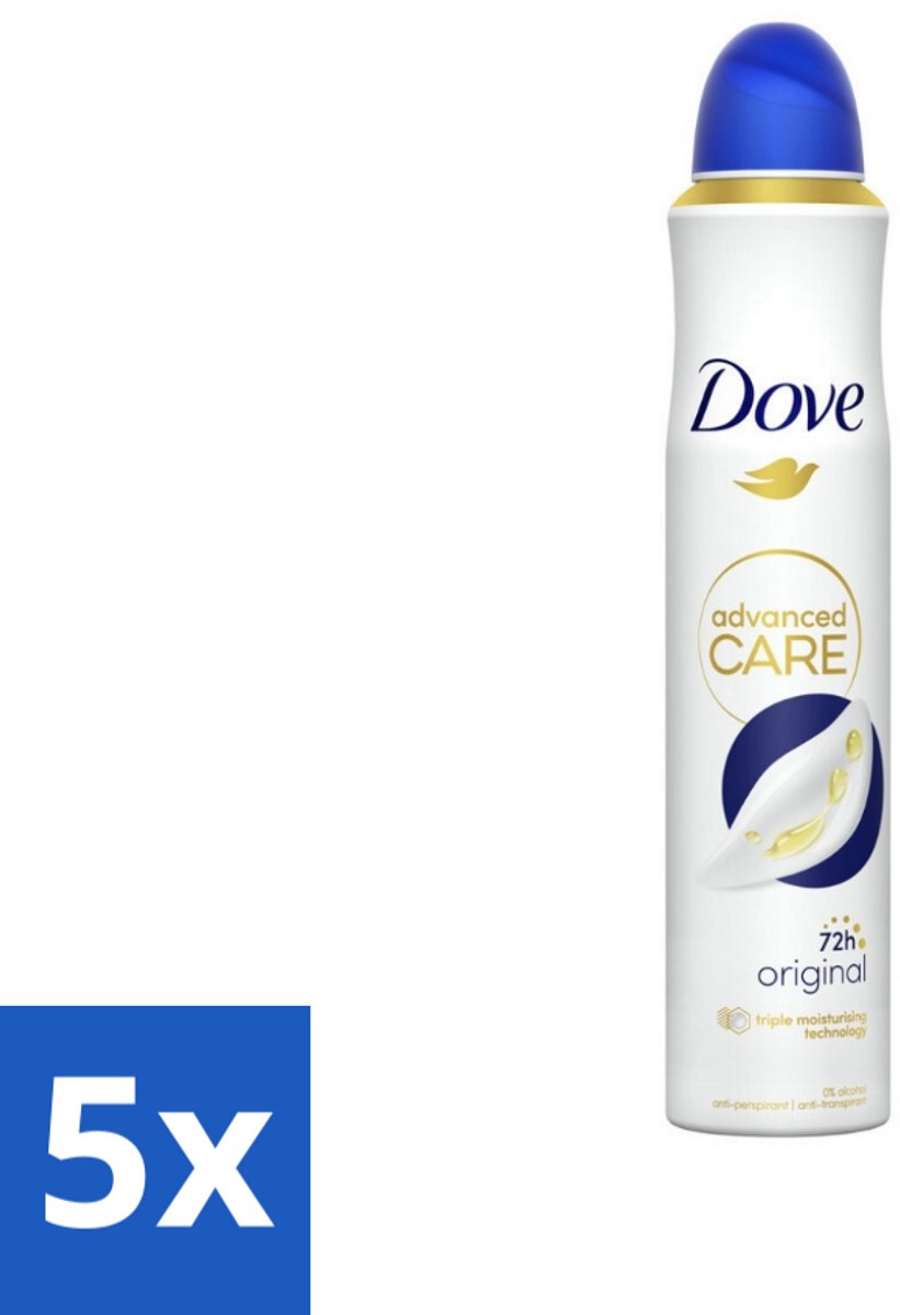 5 x Dove - Deodorant - Spray Advanced Care - Frisse en langdurige bescherming - 200 ml - Dove Deodorant Spray - Anti-transpirant Spray - Huidverzorging - Zweet En Geur Bescherming - Triple Moisturising