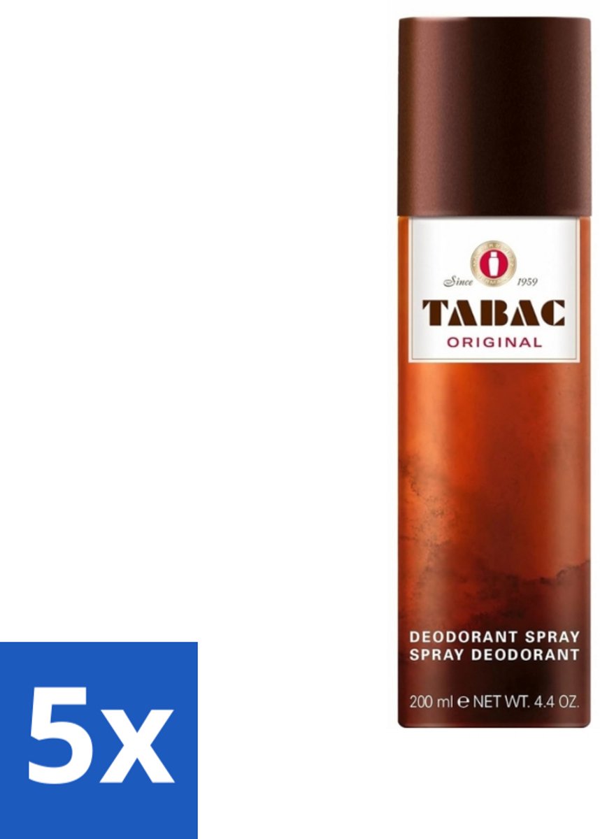 5 x Tabac Original - Deodorant Spray - Anti-transpirant - 200 ml - Tabac Original - Deodorant Spray - Anti-transpirant - Zweetvermindering - Mannelijke Geur