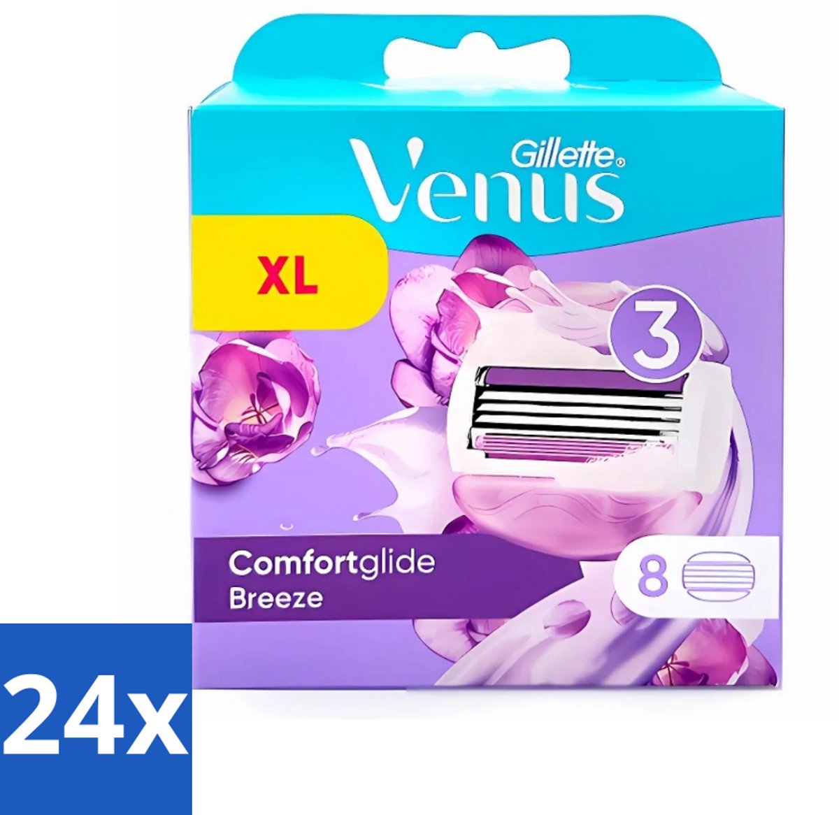 24 x Gillette - Venus Comfort Glide XL - Breeze - Hydraterend en glijdend - 8 Navulscheermesjes - Scheermesje Voor Vrouwen - Hydraterend Scheren - Comfortabele Scheerbeurt - Scheergelkussentjes - 2 In 1 Scheren