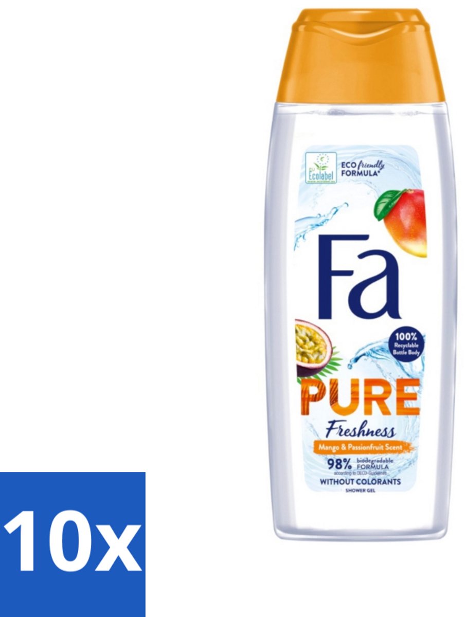 Fa - Douchegel - Pure Freshness Mango & Passievrucht - Verfrissend & Zoet - Hydraterend - 250 ml - Bulkverpakking - 10 stuks