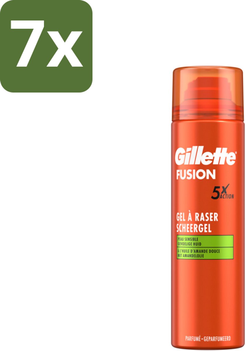 7 x Gillette Scheergel Fusion 5 Sensitive 200 ml - Scheergel - Gevoelige Huid - Amandelolie - Scheren - Schermpoeder