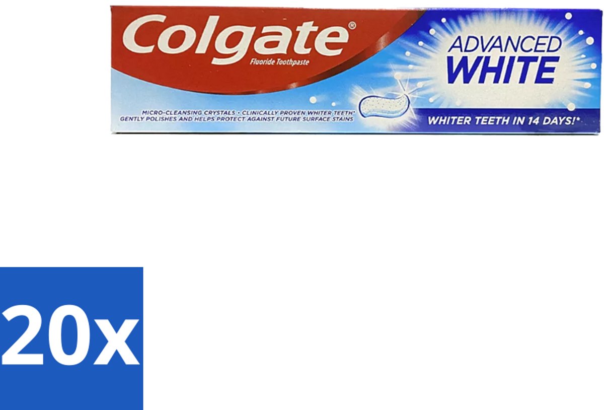 20 x Colgate - Advanced White - Tandpasta - 100ml - Tandpasta - Witte Tanden - Vlekverwijdering - Tandbederf - Gaatjes