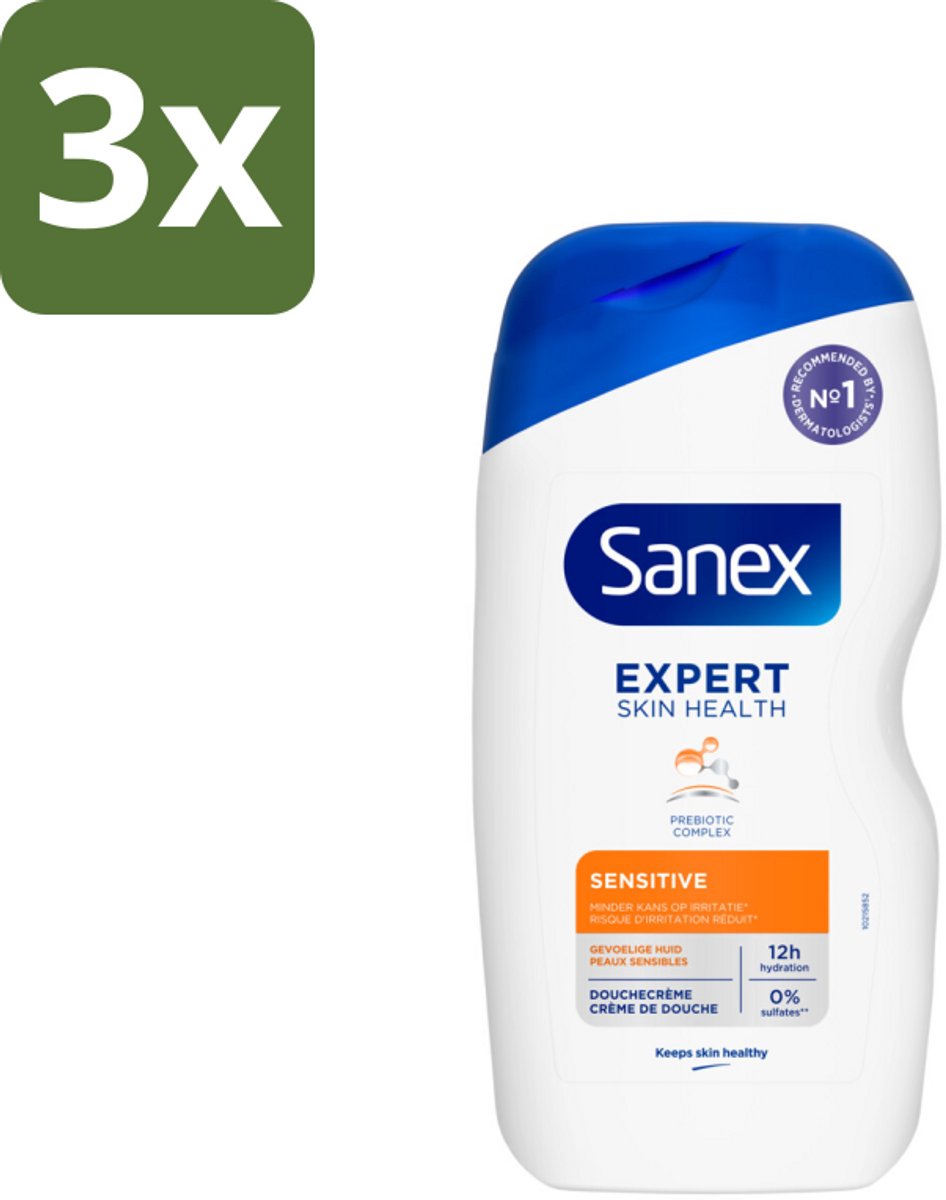 3 x Sanex Douchegel Expert Skin Health Sensitive 400 ml - Gevoelige Huid - Douchegel - Huidverzorging - Milde Reiniging - Whey Proteïne