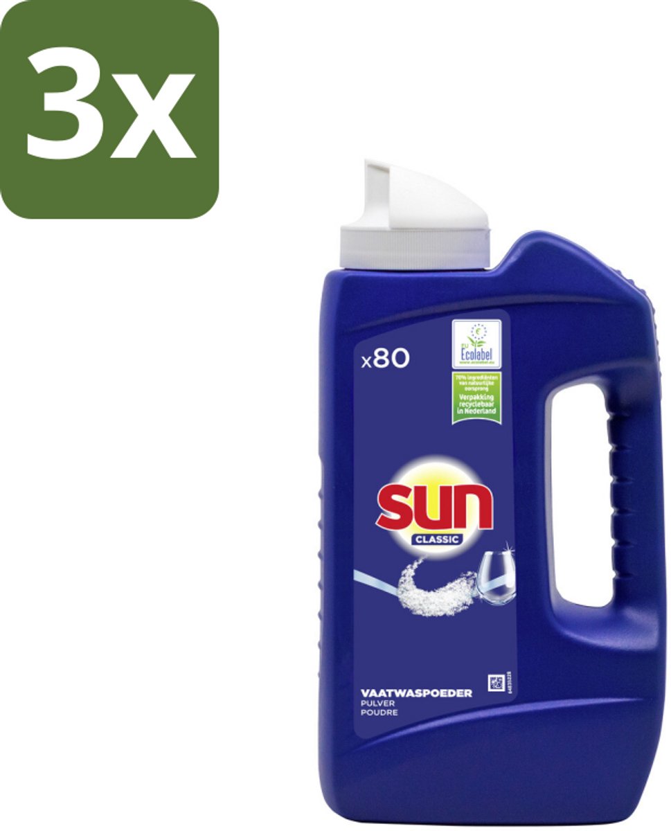 3 x Sun Vaatwaspoeder Normaal 1,39 kg 80 wasbeurten - Vaatwaspoeder - Vaatwasmachine - Vaatwas - Vaatwaspoeder 80 Wasbeurten - Vaatwaspoeder 1.39 Kg