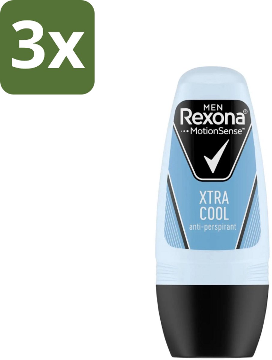3 x Rexona Men - Fresh Xtra Cool - Deo Roll-on - Anti-Perspirant - 50 ml - Deodorant Voor Mannen - Anti-perspirant - Zweetbescherming - Frisheid - Citrusgeur