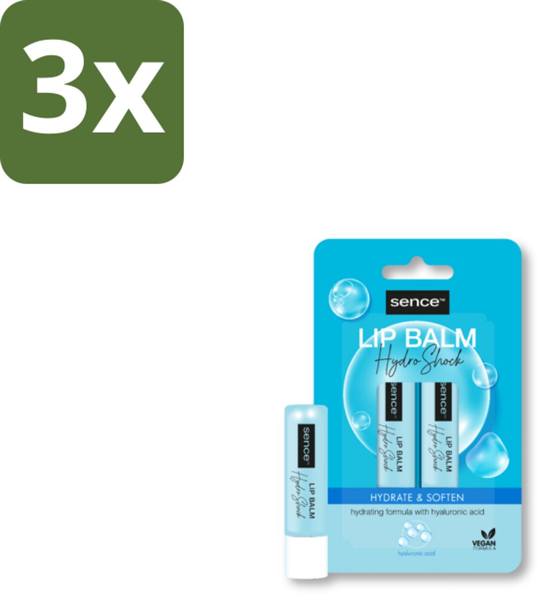 3 x Sence Lippenbalsem Normaal Hydro Shock 2 stuks per verpakking - Lippenbalsem - Lippen Verzorging - Droge Lippen - Gezonde Lippen - Lippen Bescherming