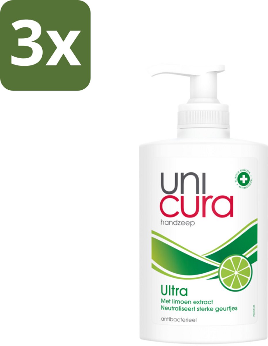 3 x Unicura Vloeibare Handzeep Ultra 250 ml - Handzeep - Antibacteriële Handzeep - Handverzorging - Hygiëne - Natuurlijke Handzeep