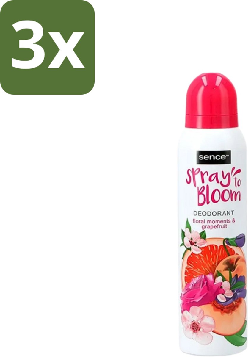 3 x Sence - Floral & Grapefruit - Deodorant - Fris & Fruitig - 150 ml - Frisheid - Fruitige Geur - Bloemige Geur - Grapefruit - Deodorant