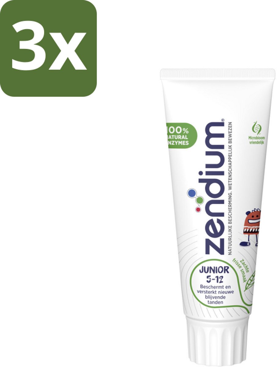 3 x Zendium Tandpasta Junior 75 ml - Tandpasta Voor Kinderen - Melktanden Beschermen - Volwassen Tanden Beschermen - Natuurlijke Enzymen - Eiwitten In Tandpasta