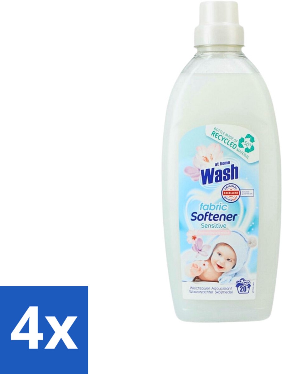 4 x At Home - Wash - Wasverzachter - Sensitive - 20 Wasbeurten - Wasverzachter - Wasverzachter Sensitive - Wasverzachter Voor Alle Stoffen - Wasverzachter Voor Katoen - Wasverzachter Voor Synthetische Stoffen
