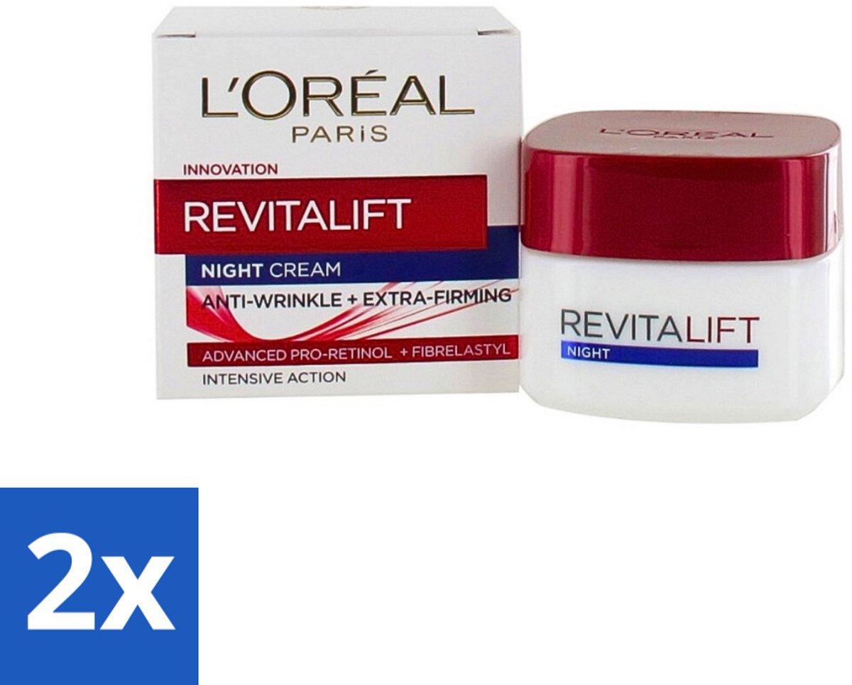 2 x L'Oréal Revitalift - Nachtcrème - Anti-Rimpel - Hydraterend en Verstevigend - 50 ml - Anti-rimpel Crème - Anti-aging Crème - Nachtcrème - Huidversteviging - Hydraterende Crème