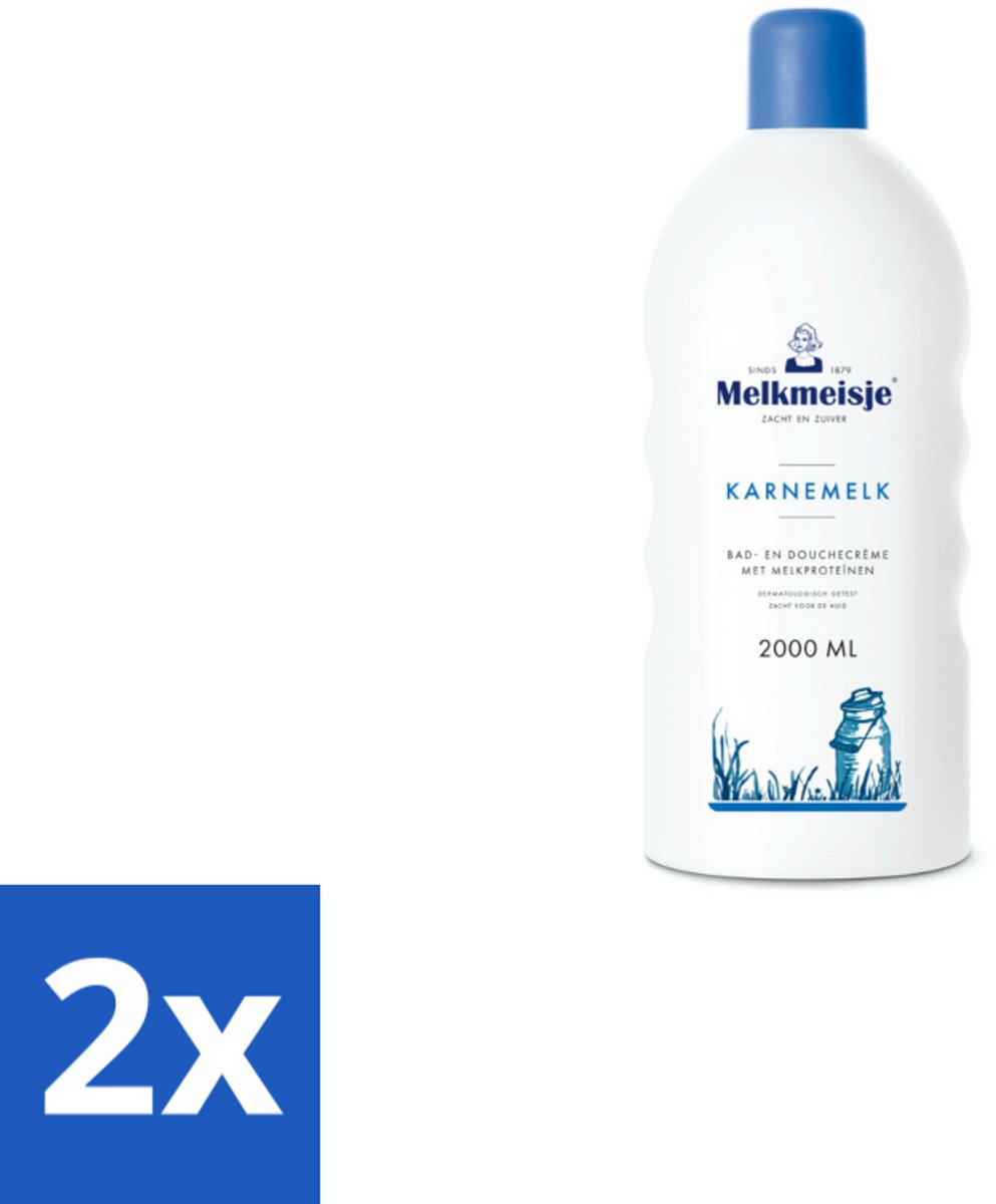 2 x Melkmeisje Bad en Douche Crème Karnemelk 2000 ml - Bad En Doucheschuim - Karnemelk Badschuim - Melkmeisje Badschuim - Voedend Badschuim - Milde Badschuim