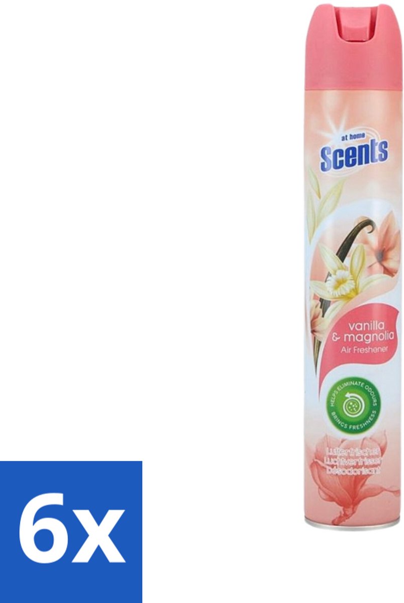 6 x At Home - Scents - Luchtverfrisser - Vanilla & Magnolia - Verwijdert Vieze Geurtjes - 400 ml - Luchtverfrisser - Geur Neutraliseren - Geurtjes Verwijderen - Geur Verspreiding - Vanille En Magnolia