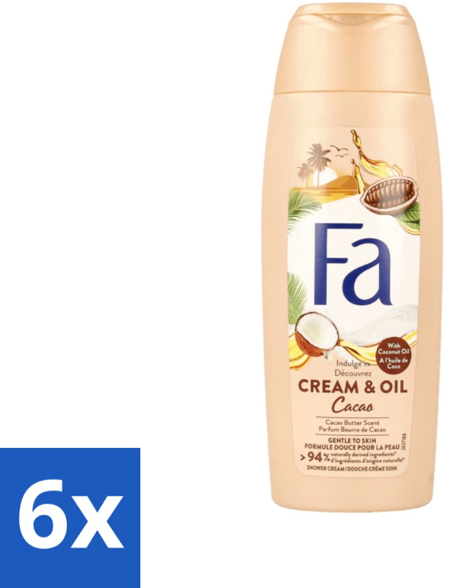 6 x Fa - Douchecrème - Room & Olie Kokosnuss Kakaoboter - Verzachtend & Voedend - 250 ml - Douchecrème - Natuurlijke Douchecrème - Verzorgende Douche - Cacaoboter - Kokosnoot