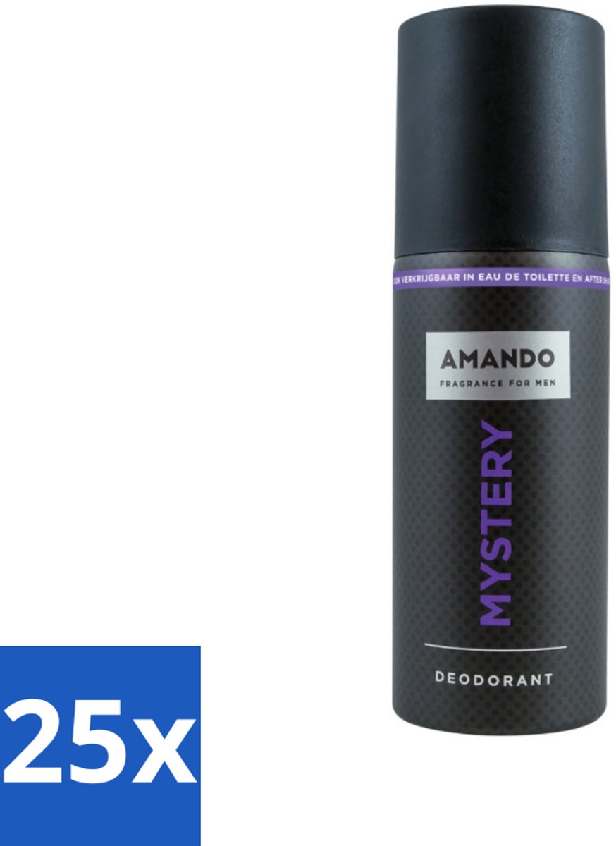 25 x Amando - Mystery - Deodorant - Spray - 150 ml - Mystery Deodorant Spray - Mannelijke Geur - Kruiden Geur - Vanille Geur - Deodorant Spray