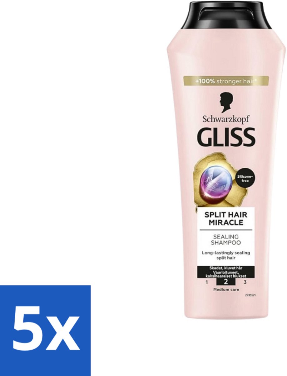 Gliss-Kur - Shampoo - Split Hair Miracle - Herstelt Gespleten Haarpunten - 400 ml - Bulkverpakking - 5 stuks