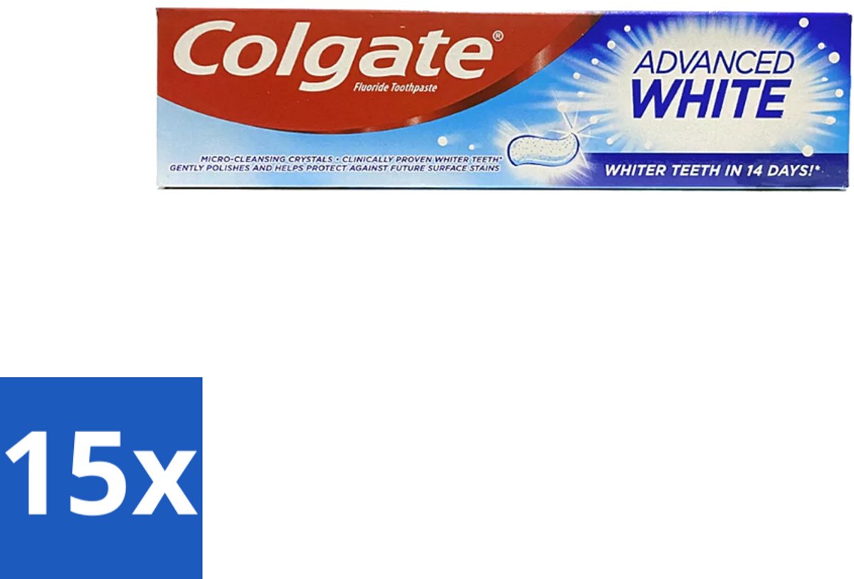 15 x Colgate - Advanced White - Tandpasta - 100ml - Tandpasta - Witte Tanden - Vlekverwijdering - Tandbederf - Gaatjes