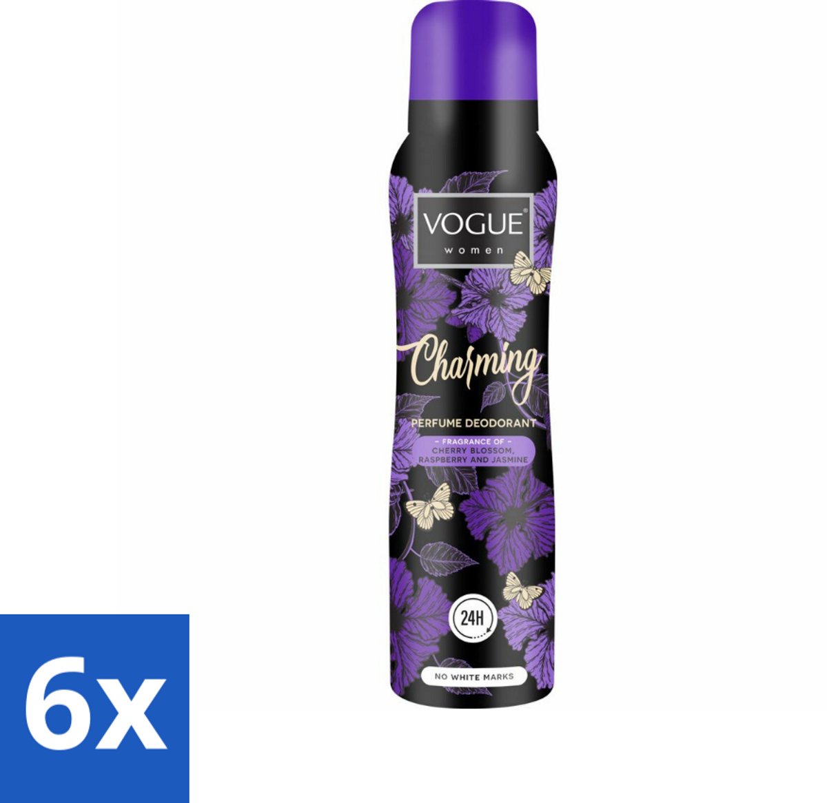 6 x Vogue Charming Parfum Deodorant 150 ml - Parfum Deodorant - Geur - 24 Uur Bescherming - Zweetbescherming - Japanse Kersenbloesem