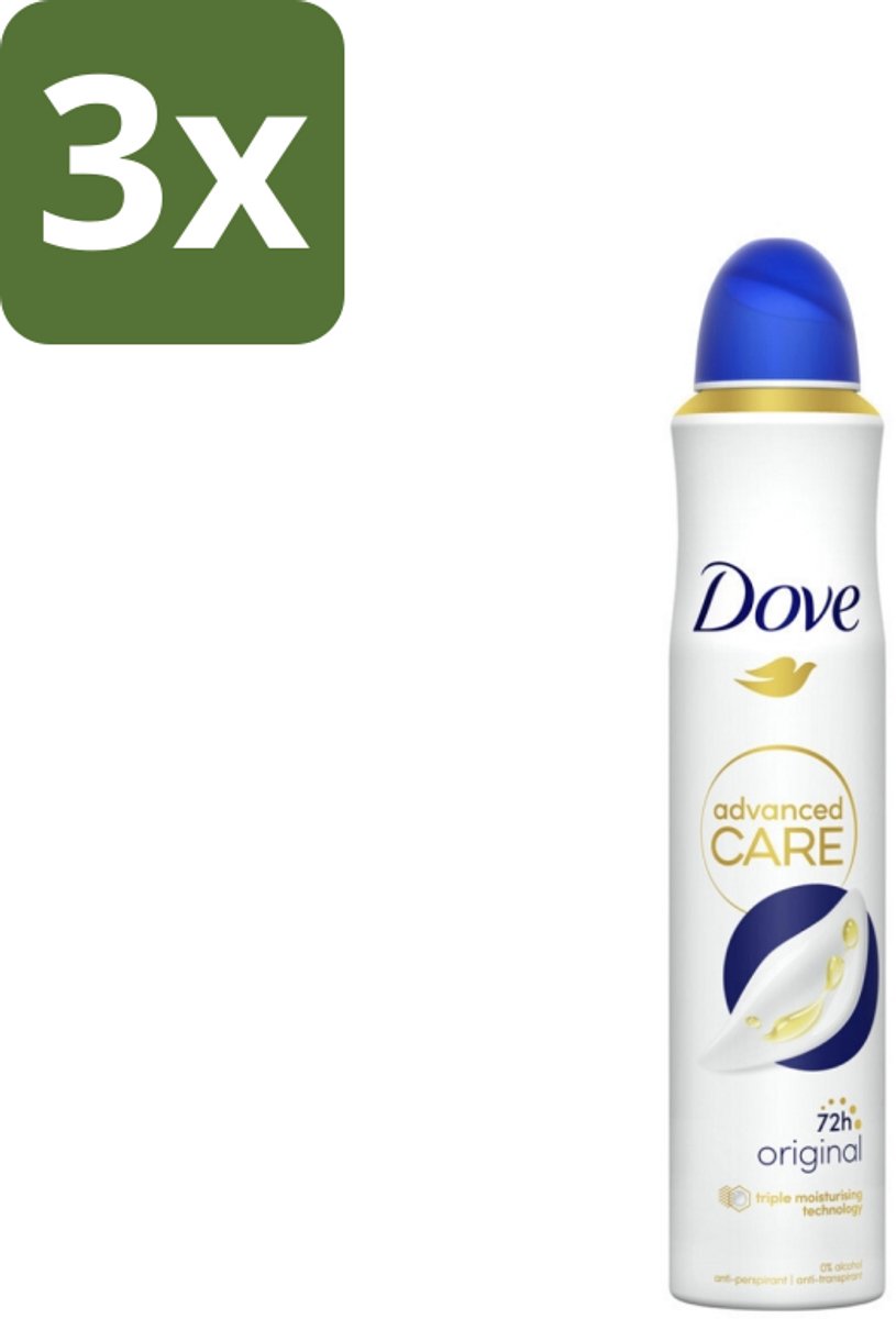 3 x Dove - Deodorant - Spray Advanced Care - Frisse en langdurige bescherming - 200 ml - Dove Deodorant Spray - Anti-transpirant Spray - Huidverzorging - Zweet En Geur Bescherming - Triple Moisturising