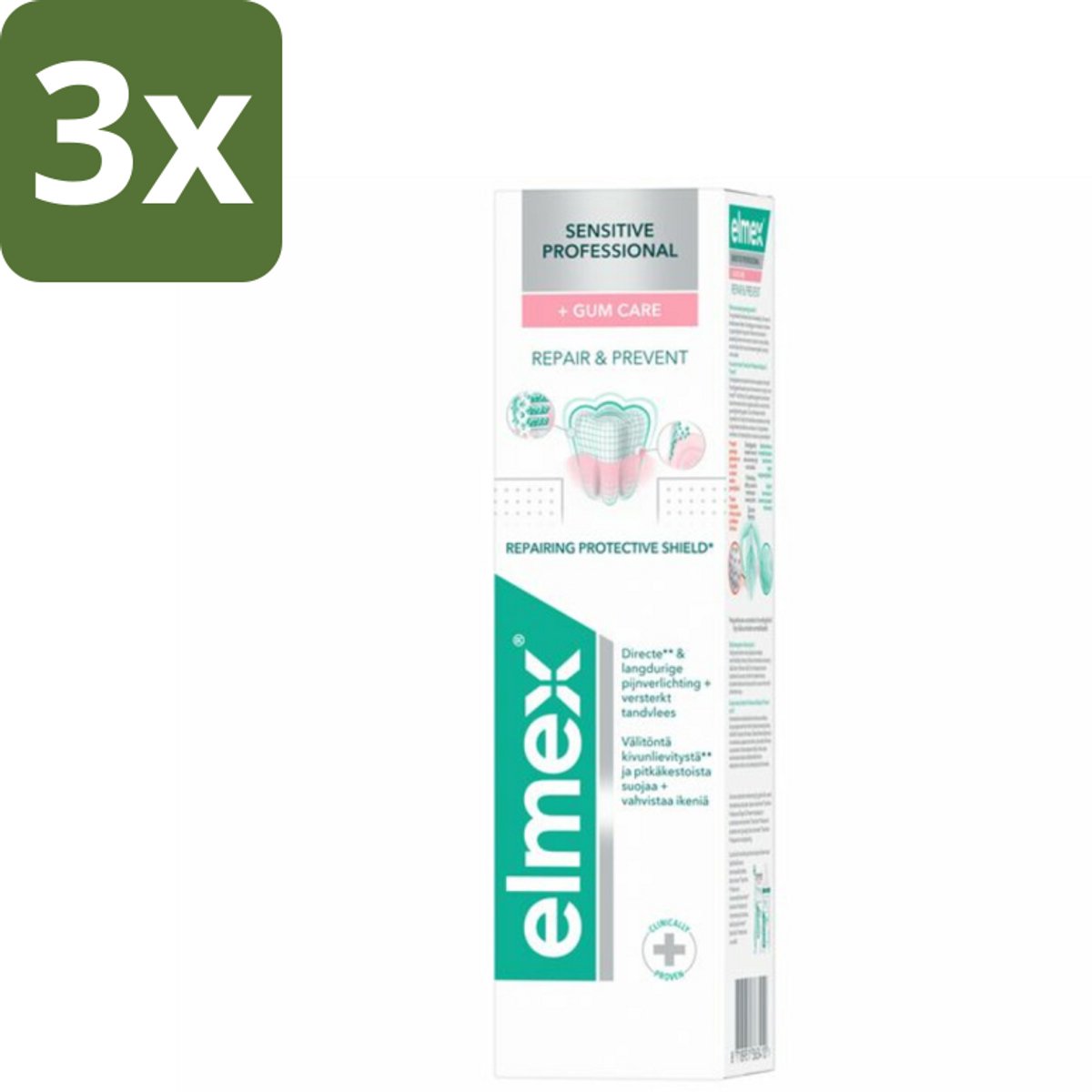 3 x Elmex Tandpasta Sensitive Professional Gum Care 75 ml - Gevoelige Tanden - Tandpasta - Gevoeligheid - Tandarts Aanbevolen - PRO-ARGIN Technologie