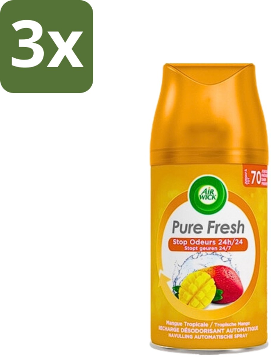 3 x Air Wick Freshmatic - Luchtverfrisser Navulling - Tropische Mango - 250ml - Tropische Mango - Geurverspreider - Geur - Luchtverfrisser - Navulling