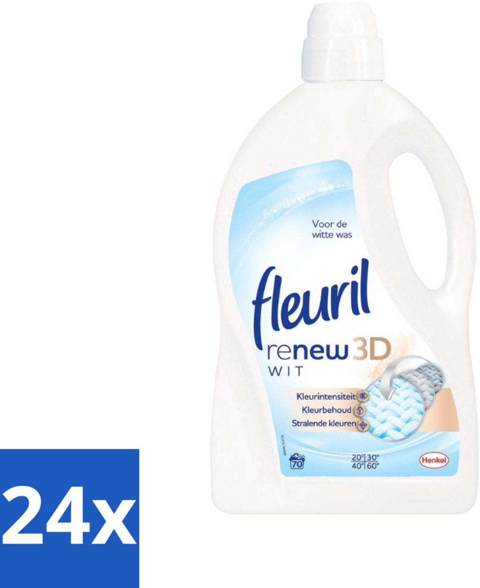 24 x Fleuril - Renew 3D - Vloeibaar Wasmiddel - Witte Was - 70 Wasbeurten - Wasmiddel - Vloeibaar Wasmiddel - Witte Was - Wasbeurten - Kleurintensiteit