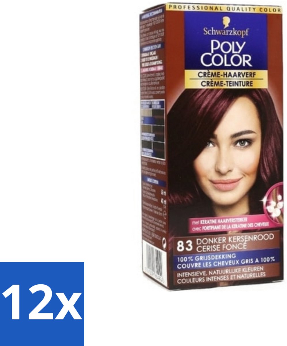 12 x Schwarzkopf - Poly Color - Haarverf - Crème - Donker Kersenrood - 50 ml - Haarverf - Permanente Haarkleur - Donker Kersenrood - Grijsdekking - Schwarzkopf Poly Color