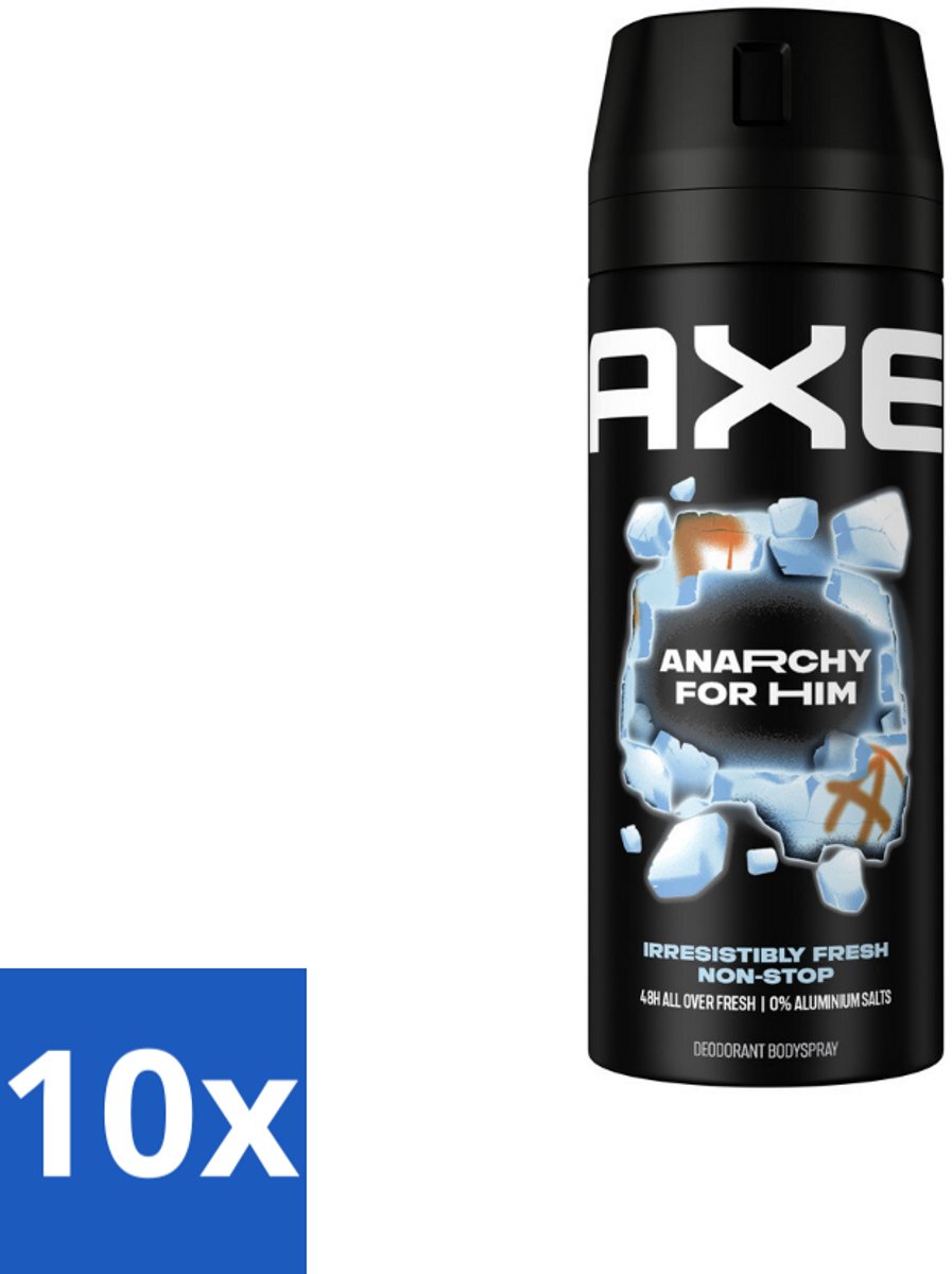10 x Axe Deodorant Bodyspray Anarchy for Him 150 ml - 48 Uur Frisheid - Deodorant Bodyspray - Geur Van Granaatappel - Geur Van Sandelhout - Zinktechnologie