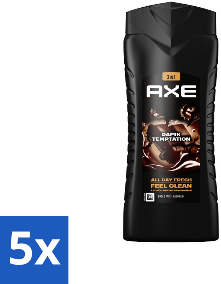 5 x Axe 3-in-1 Douchegel XL Dark Temptation 400 ml - Douchegel - Geur - Donkere Chocolade - Kruiden - 3-in-1