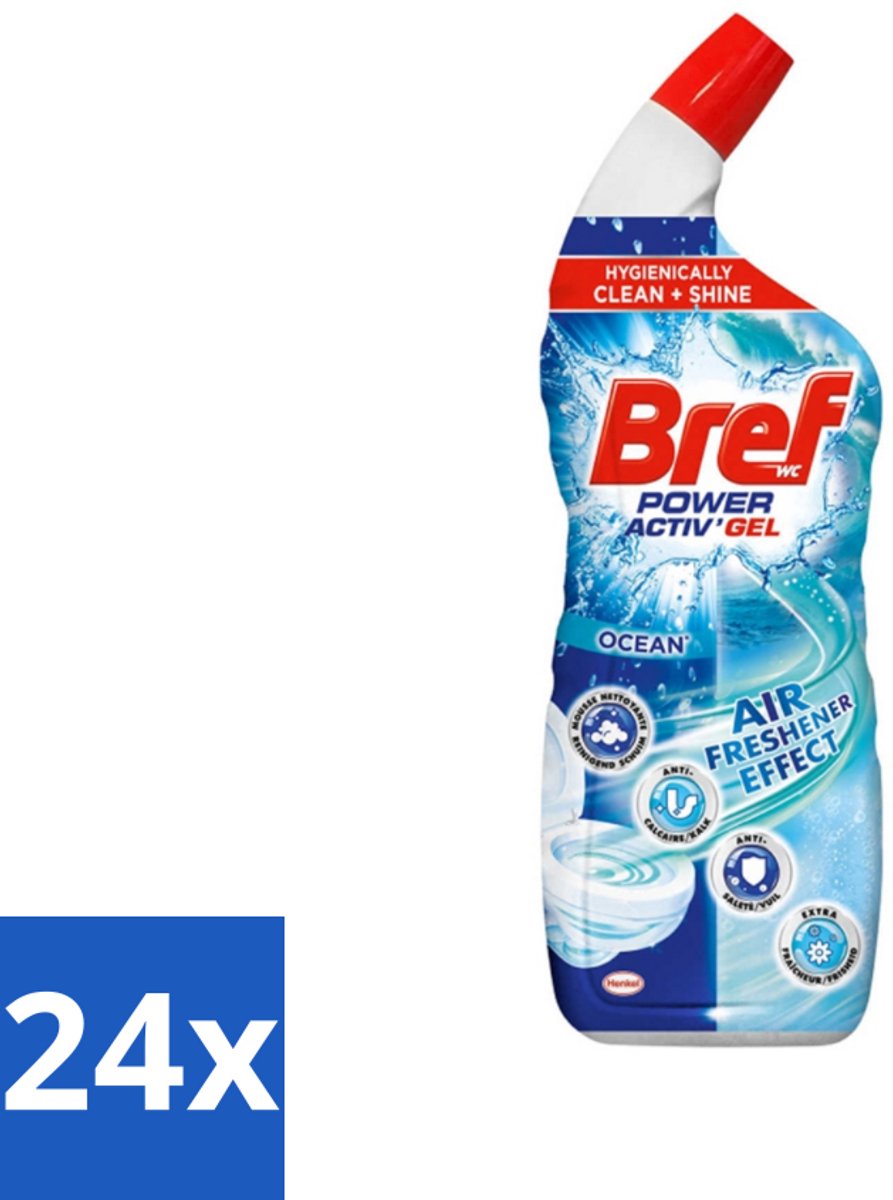 24 x Bref WC - Power Activ+ - Toiletreiniger - Anti-Kalk - Oceaan - 700 ml - Toilet Schoonmaak - Toilet Reiniger - Kalkverwijderaar - Toiletglans - Frisse Geur