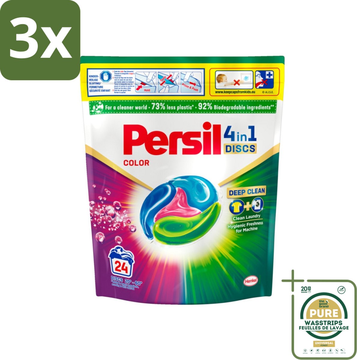 3 x Persil - Wasmiddelcapsules - 4-In-1 Discs - Gekleurde Was - 24 Wasbeurten - Grootverpakking - Persil 4-in-1 Discs Color - Gekleurde Was - Vlekverwijdering - Frisse Was - Kleurbehoud