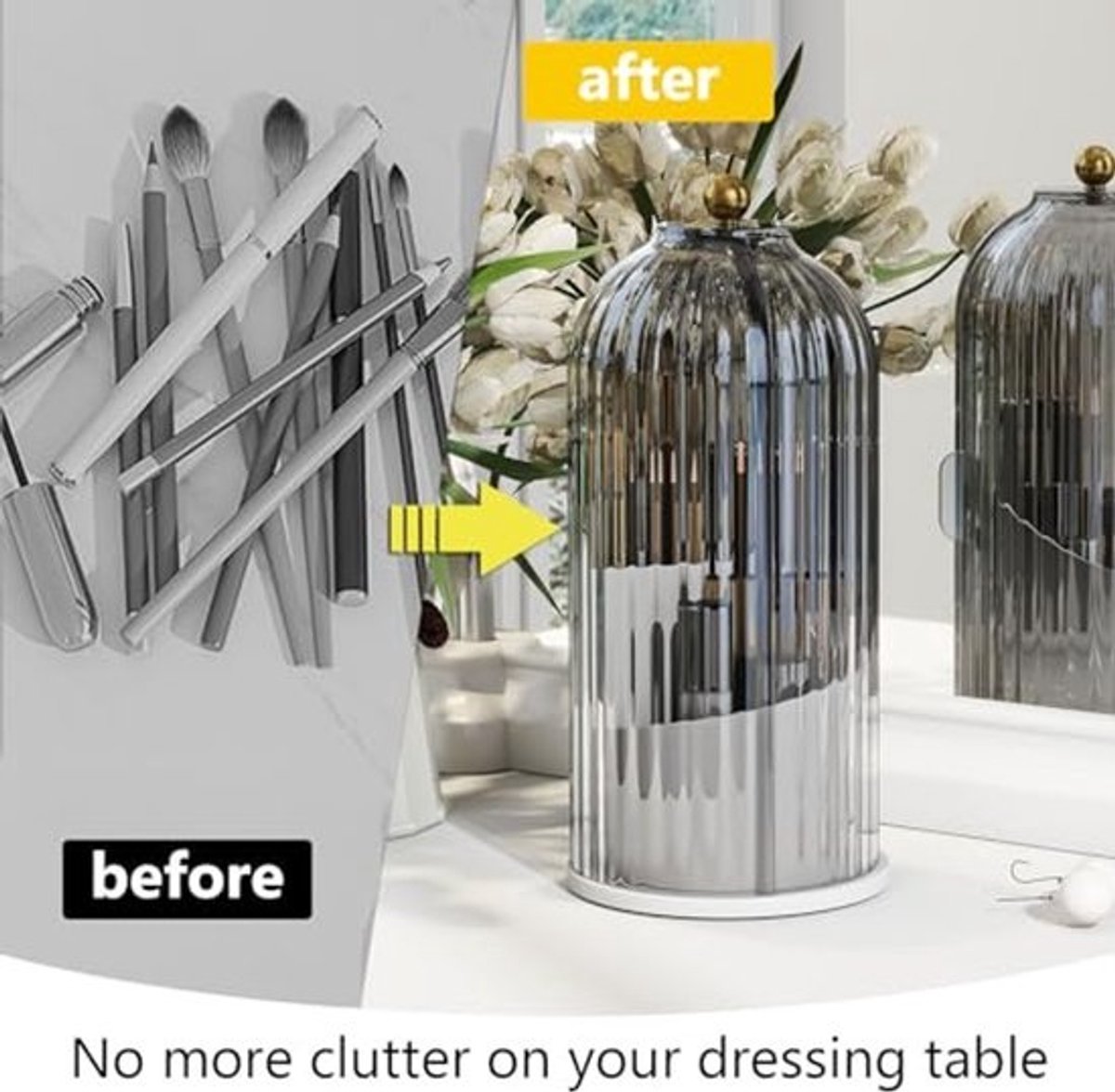 360° Roterende Make-up Borstelhouder met Stofdichte Hoes – Ideaal voor Badkamer en Ijdelheid