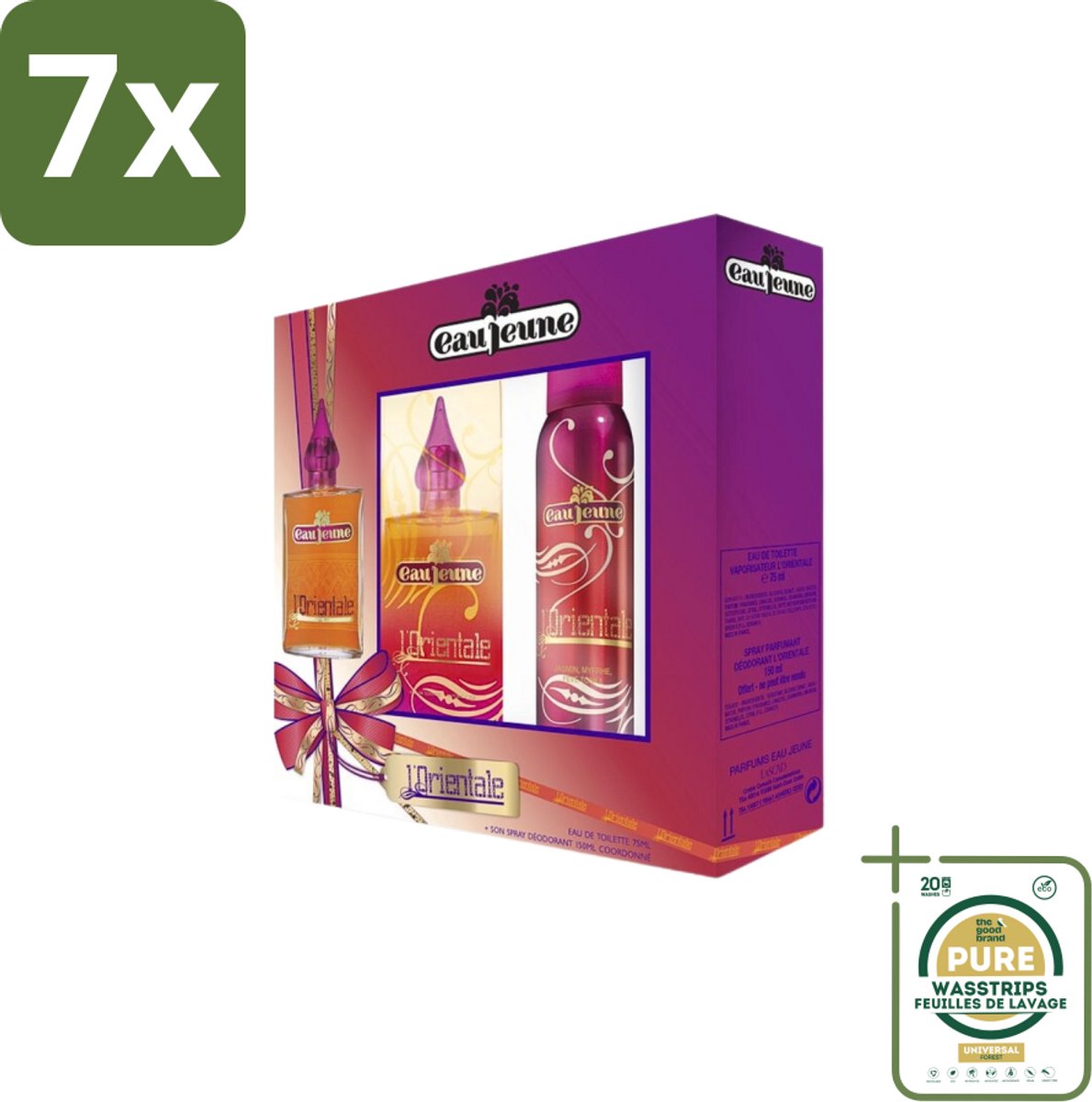 7 x Eau Jeune - L'Orientale - Geschenkset - Eau de Toilette 75ml + Deodorant 150ml - Grootverpakking - Eau Jeune L'Orientale - Geurset - Geurcadeau - Sensuele Geur - Geur Voor Vrouwen
