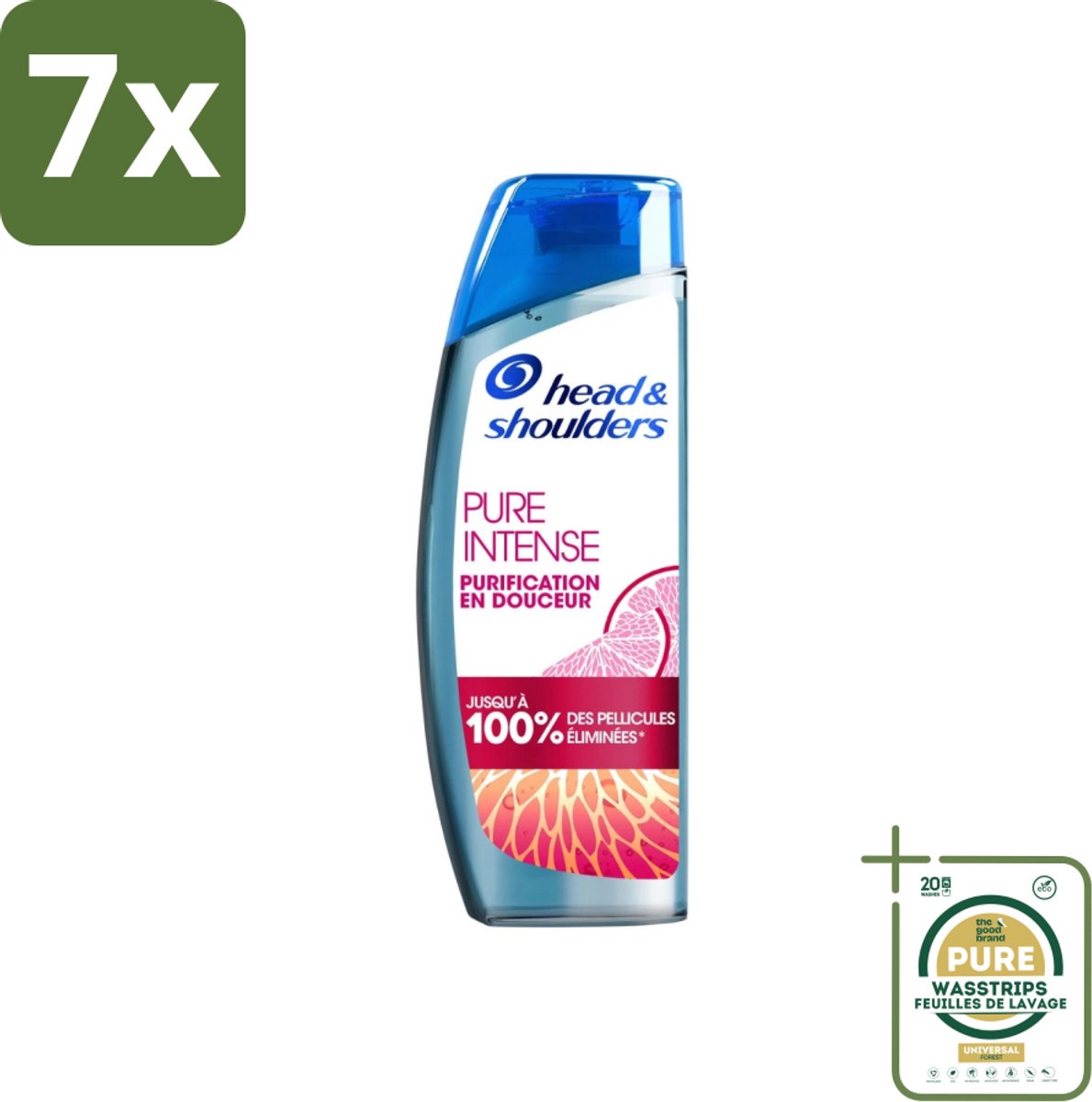 7 x Head & Shoulders - Anti-Roos Shampoo - Pure Intense - Grapefruit - 250 ml - Grootverpakking - Anti-roos Shampoo - Vet Hoofd - Schone Hoofdhuid - Roosvrij Haar - Grapefruit Geur