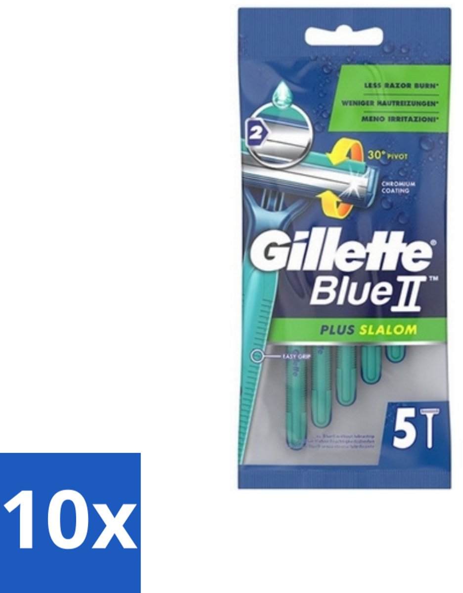 10 x Gillette Blue II - Plus Slalom - Wegwerpscheermesjes - 5 Scheermesjes - Scheermesje - Wegwerpscheermesje - Glijervaring - Scherpen - Scherpen Mes