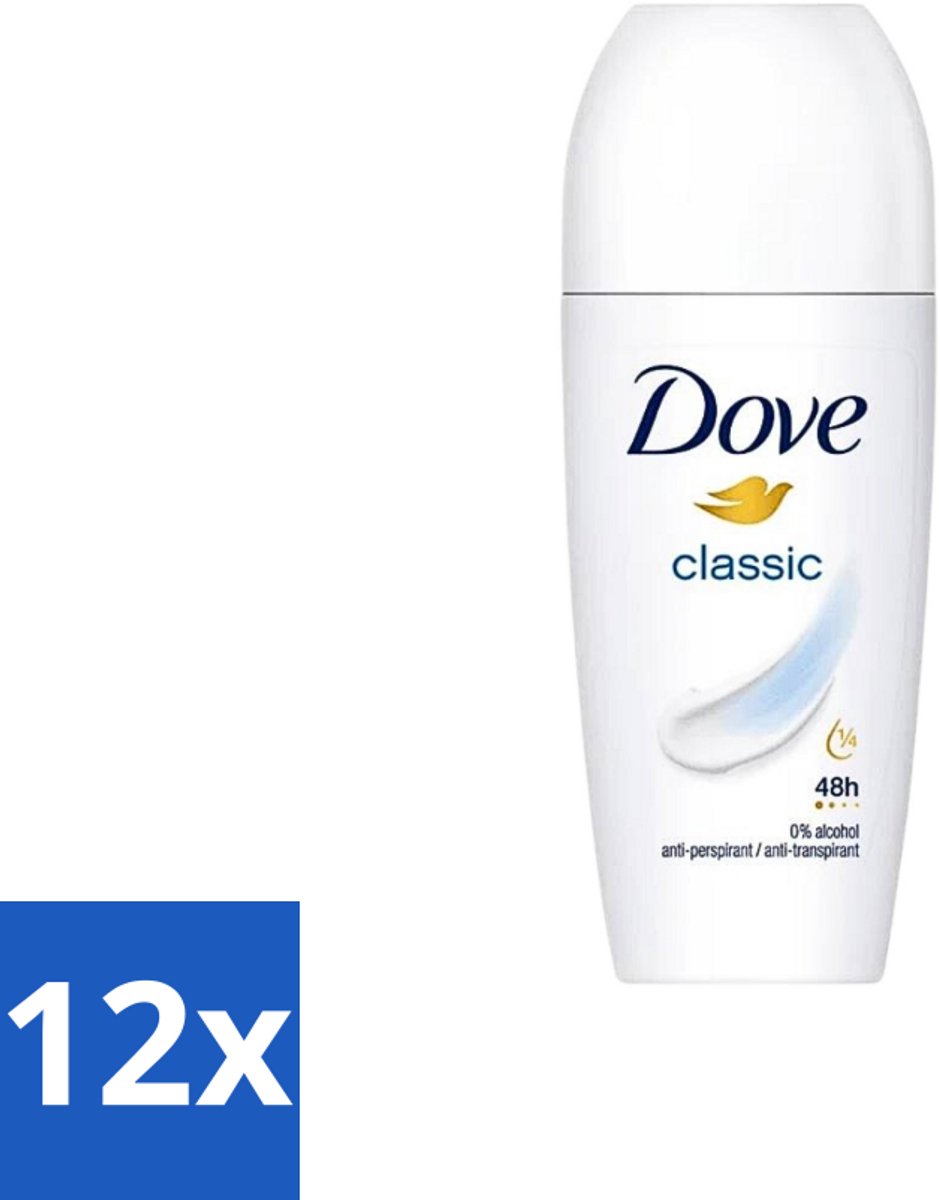 12 x Dove Classic - Deodorant Roll-on - 50 ml - Deodorant - Antitranspirant - Dove - Roll-on - Hydraterend