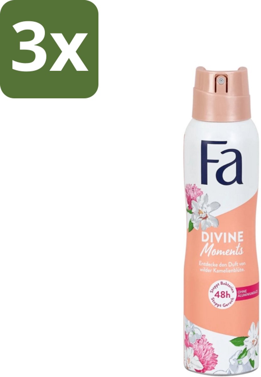 3 x Fa - Divine Moments - Deodorant Spray - Wilde Cameliabloesem - 150 ml - Deodorant Spray - Anti-vlekken - Huidvriendelijk - Wilde Cameliabloesem - Frisheid