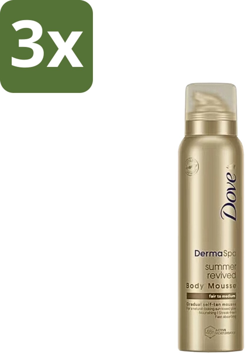 3 x Dove DermaSpa - Zelfbruiner - Tanning Mousse - Medium-Dark - 150 ml - Zomerse Kleur - Zonkleur - Natuurlijke Huidkleur - Tanning Mousse - Huidhydratatie