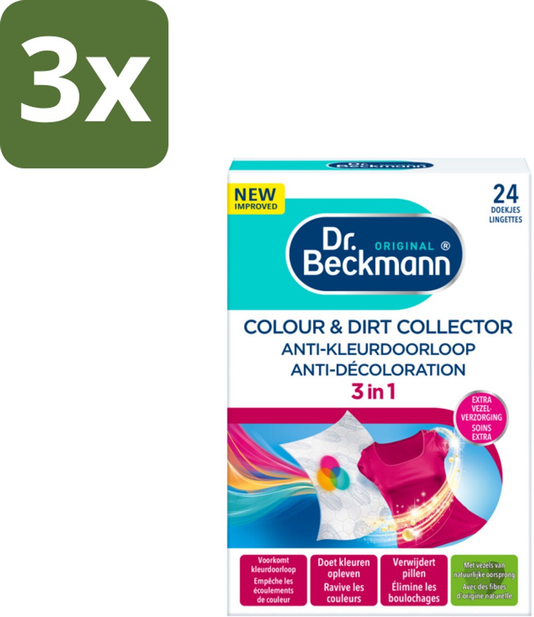 3 x Dr. Beckmann - Anti-Kleur Doorloopdoekjes - Kleurbescherming - Witte en Gekleurde Was - 24 Doekjes - Kleurbescherming - Wasdoek - Kleurdoorloop - Wasdoekjes - Kleurabsorptie