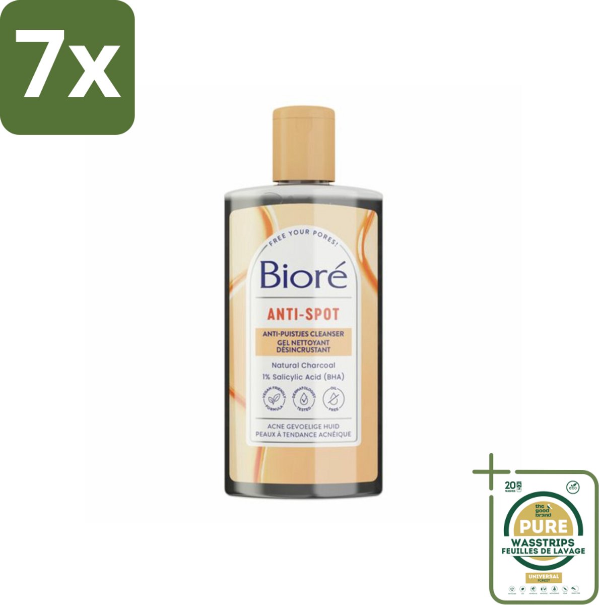 7 x Bioré – Houtskool Anti-Puistjes Reinigingsgel – Gezichtsreiniger – 200 ml - Grootverpakking - Houtskool Reiniger - Puistjes Verkleinen - Salicylzuur - Vet Huid Reinigen - Acne Behandeling