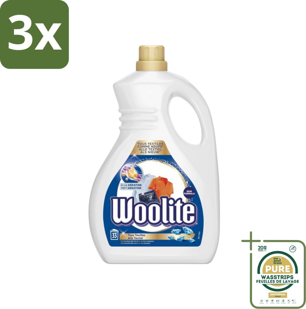 3 x Woolite Textile - Vloeibaar Wasmiddel - Met Keratine - Textiel Was - 33 Wasbeurten - 2L - Grootverpakking - Wasmiddel Textiel - Keratine Wasmiddel - Textiel Wasmiddel - Wasmiddel Voor Kleding - Wasmiddel Met Keratine