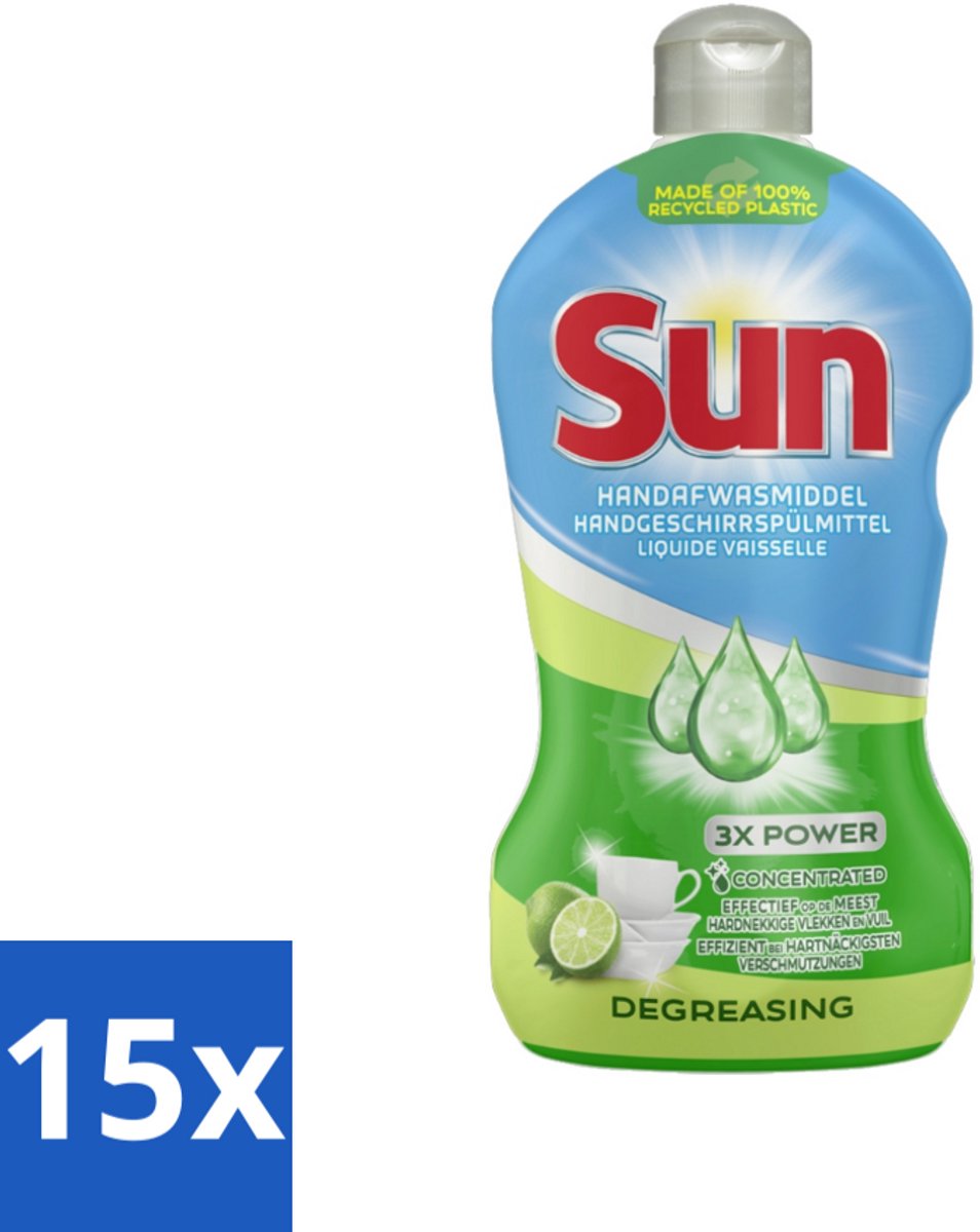 15 x Sun - Handafwasmiddel - Degreasing - Limoen - 450 ml - Handafwasmiddel - Vaatwas - Limoen - Afwasmiddel - Vetverwijderend