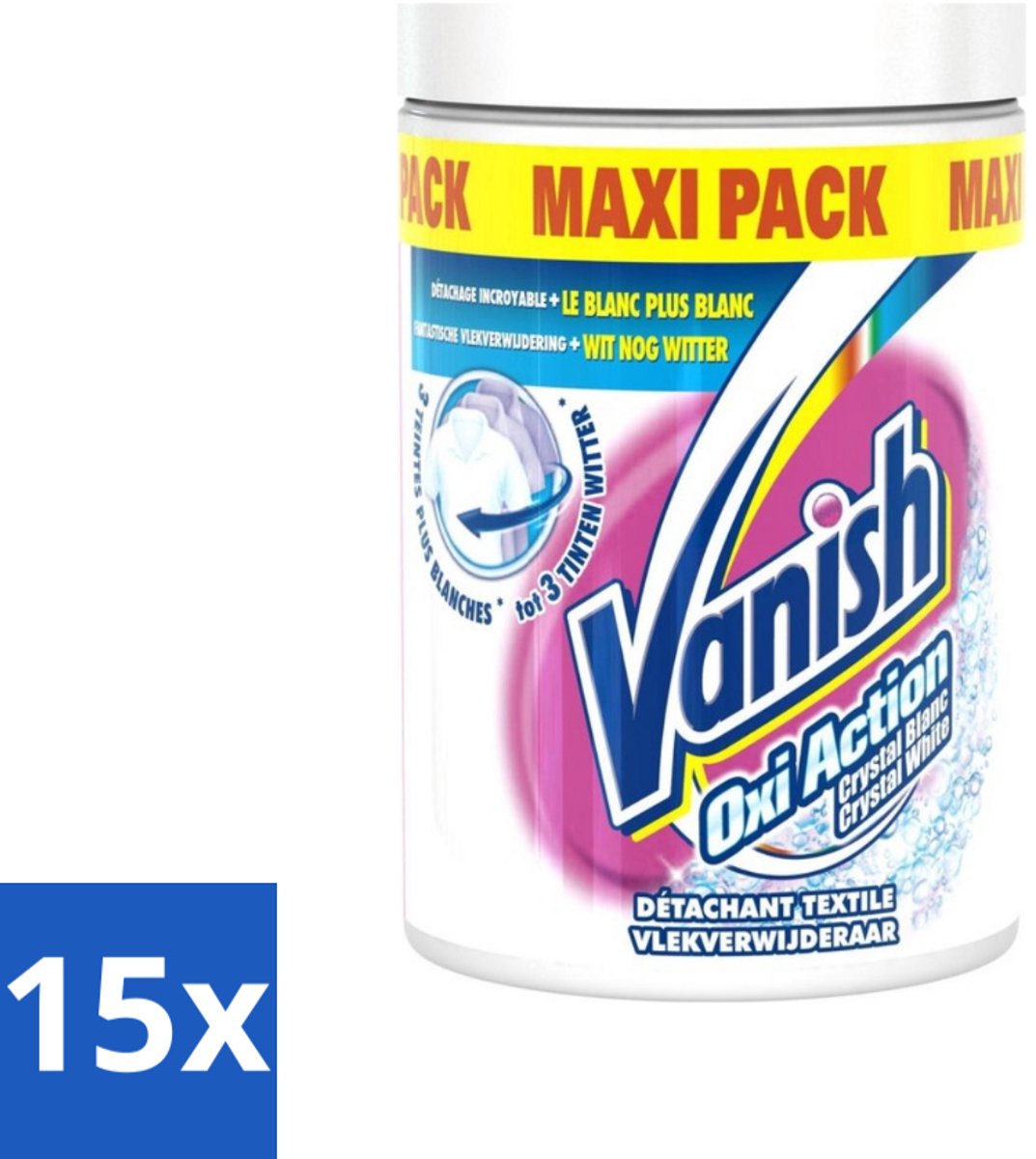 15 x Vanish Oxi Action - Vlekkenverwijderaar Poeder - Witte Was - Maxi Pack - 1 Kg - Wit Waspoeder - Vlekverwijderaar - Witte Was - Wasmiddel - Vlekken Verwijderen