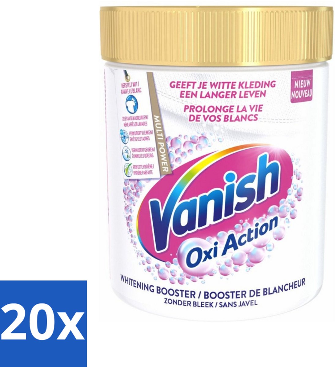 20 x Vanish Oxi Action - Vlekkenverwijderaar Poeder - Zonder Bleek - Witte Was - 550 Gram - Vlekkenverwijderaar - Witte Was - Bleekvrije Was - Wasmiddel - Wasgeleid