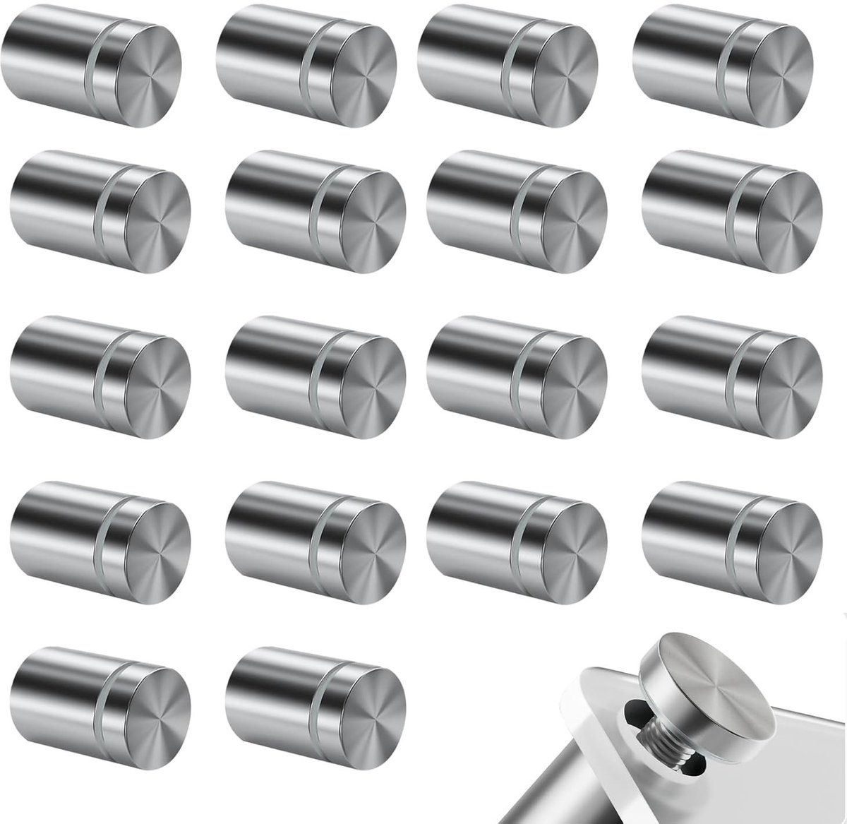 RVS Wandafstandhouders en Wasmachineringen voor het Bevestigen van Acrylglas en Spiegels, 19 x 25 mm, Verpakking van 20 Stuks