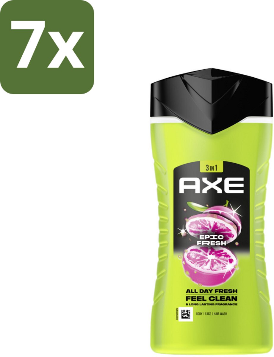 7 x Axe - 3-in-1 Douchegel - Epic Fresh - Grapefruit & Tropical Pineapple - Fresh Boost - 250 ml - Douchegel - Frisheid - Geur - Lichaam - Gezicht