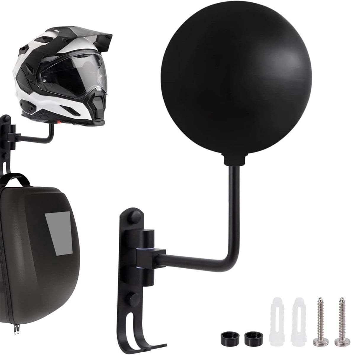 Klarven® Helmhouder Motorhelm Zwart - Muurbevestiging, Draaibaar - Stijlvol Aluminium - B 14 x D 22 x H 14 cm