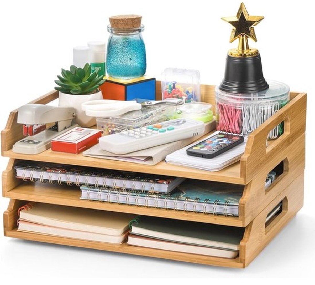 3-in-1 Stapelbare Papieren Dienbladen - 3-Laags Document Organizer voor A4-papier, Tijdschriften en Kantoorbenodigdheden