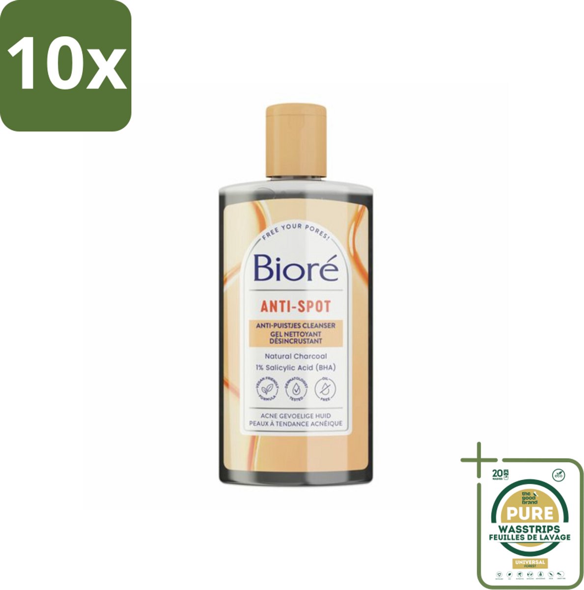 10 x Bioré – Houtskool Anti-Puistjes Reinigingsgel – Gezichtsreiniger – 200 ml - Grootverpakking - Houtskool Reiniger - Puistjes Verkleinen - Salicylzuur - Vet Huid Reinigen - Acne Behandeling